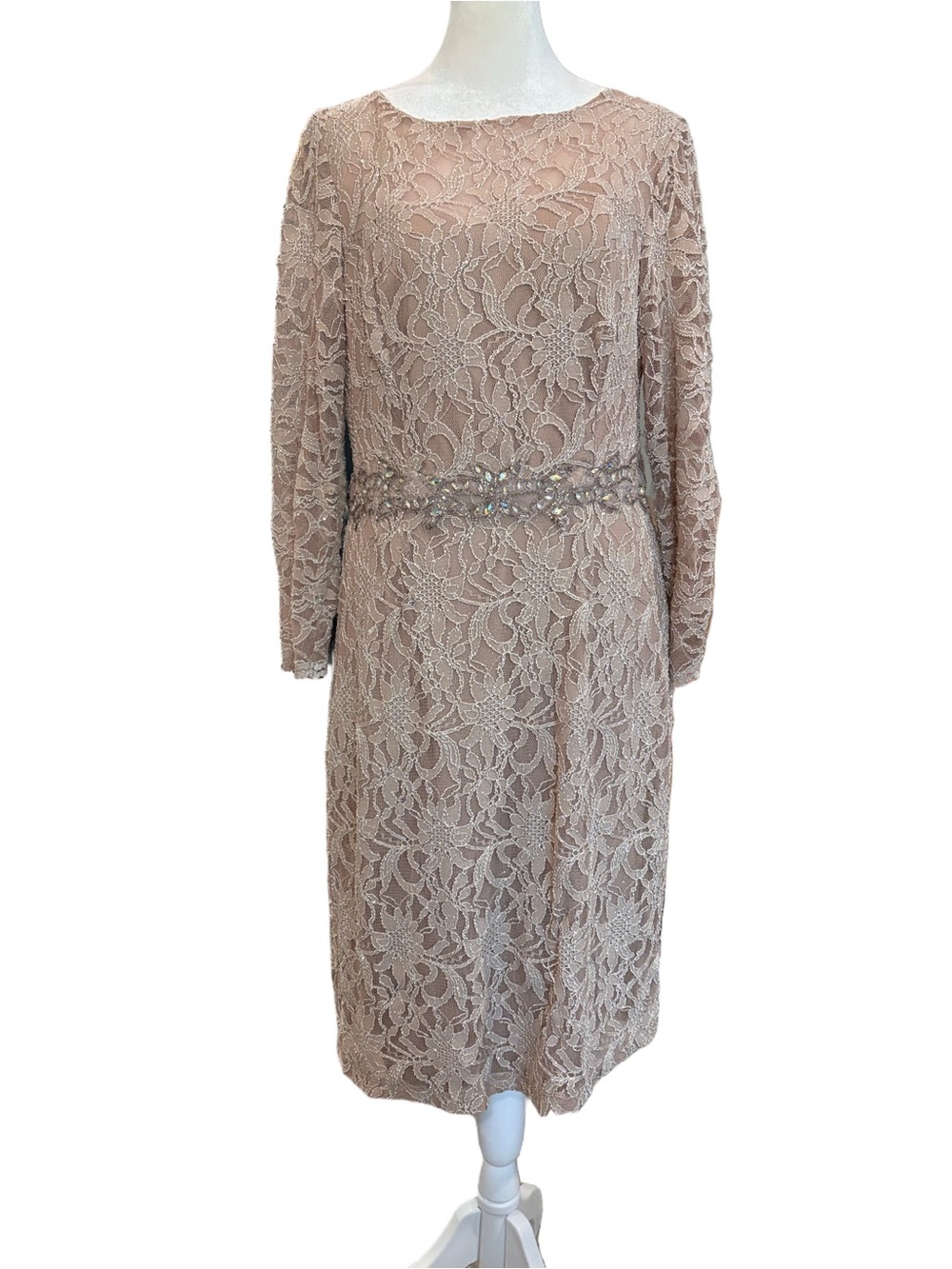 Jackie Jon Sz 8 lace and beaded long sleeve cocktail dress. Blush formal party